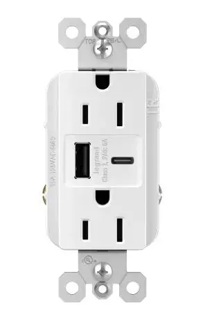 TR20HUSBACW  20A 125V DUP HG TR REC+USBA USBC 3.1A WH OULER