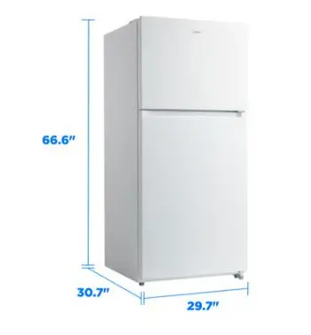 MRT18D3BWW  Midea 18 CF Top Mount Refrigerator, Glass Shelves, Ice Maker Ready, ESTAR - White