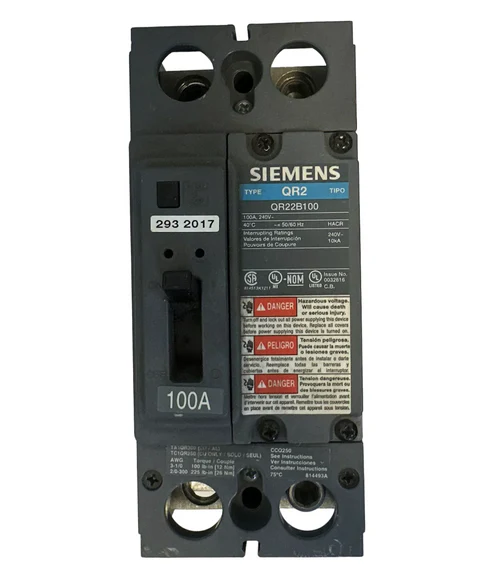2-Pole 100A Molded Case Circuit Breaker – 240V – 10kAIC – Siemens (QR22B100)