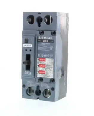 [QRH22B200L] QRH22B200L Siemens Low Voltage Molded Case Circuit Breakers General Purpose MCCBs, TM - are Circuit Protection Molded Case Circuit Breakers. 2-Pole circuit breaker Type QRH2 HACR rated. Rated 240V (200A)  AIR (25 kA) UL listed for reverse feed applications (AL) line and load side lugs installed 