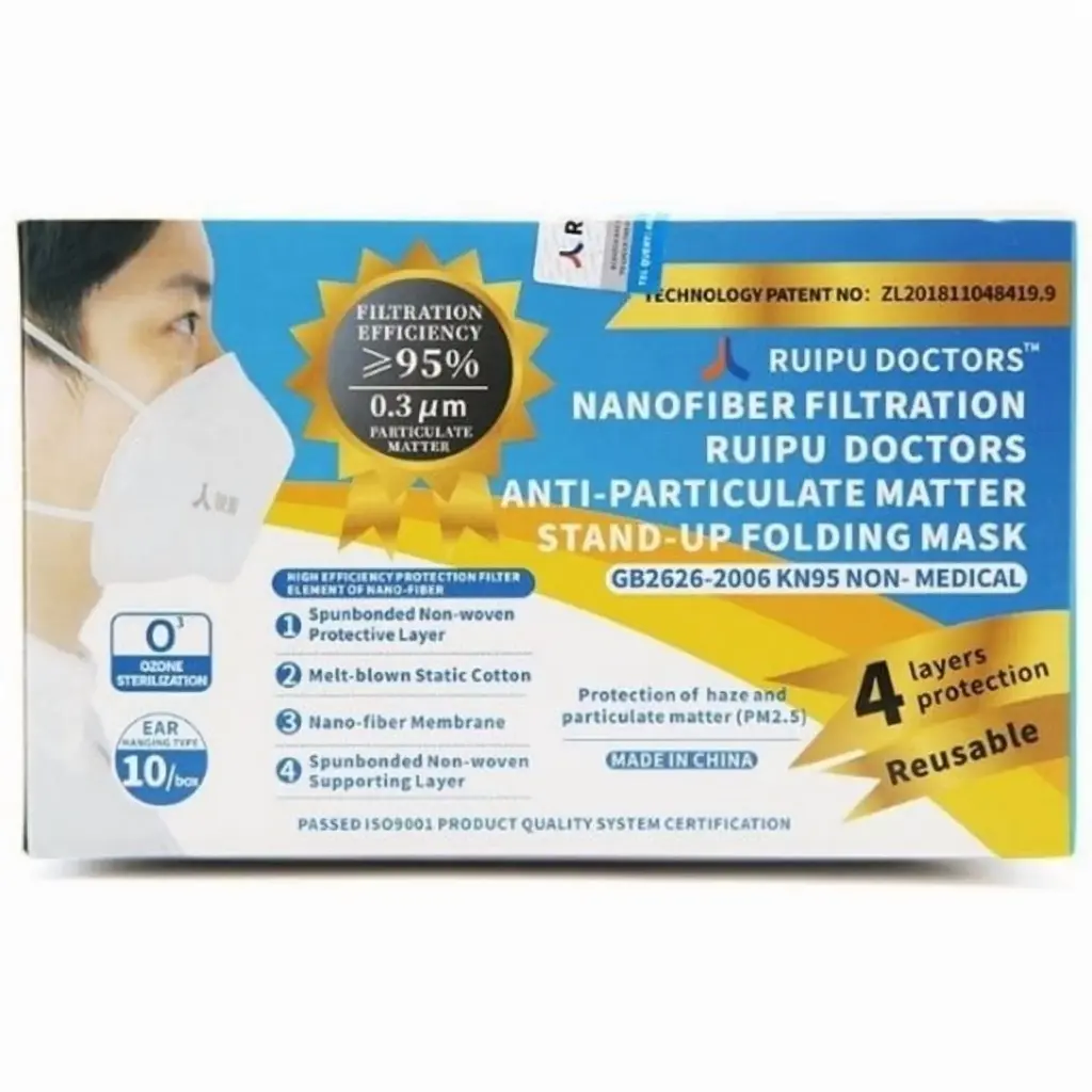 KN95  NANOFIBER FILTRATION RUIPU DOCTORS ANTI-PARTICULATE MATTER STAND-UP FOLDING MASK [ 4 LAYERS PROTECTION REUSABLE ]   PACK-10UNIDADES MASK