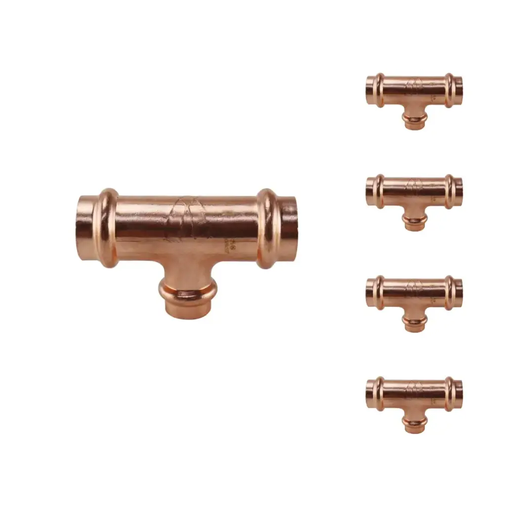 Copper Press Tee Fitting, 3/4 in x 3/4 in x 1/2 in (5-Pack)