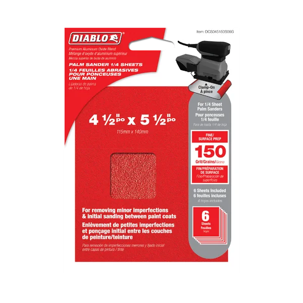 4-1/2" x 5-1/2" 150-Grit Palm Sander 1/4 Sanding Sheets – 6 Pack (DCS045150S06G)