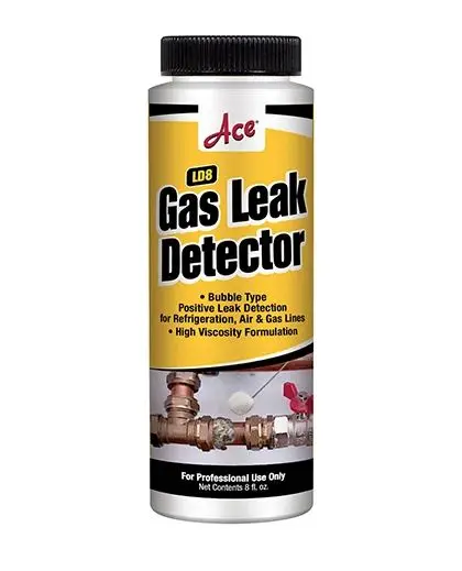 LD8   ACE GAS LEAK DETECTOR (LD) Bubble forming liquid with an iridescent hue for improved visibility. This high viscosity formulation provides positive leak detection for refrigeration, air and gas lines.