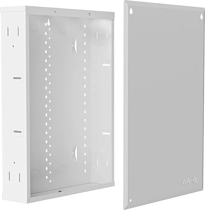 ON-Q  EN2000 Legrand OnQ - Manejo de cables de 20 pulgadas, caja de medios de calibre 20 en la pared, carcasa de cableado estructurado con aberturas de 2.5 pulgadas para cables, blanco brillante