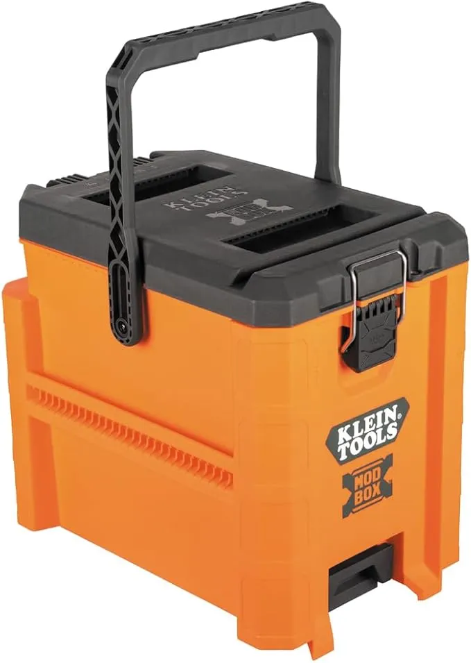 [54824MB] 54824MB Klein Tools 54824MB MODbox Caja de herramientas híbrida, almacenamiento de herramientas con cerradura y tapa extraíble, se convierte en caja abierta, 2 divisores ajustables, se conecta con todos los
