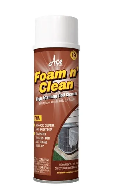 FNA  ACE® FOAM N’CLEAN™ AEROSOL (FNA) High foaming, non-acid coil cleaner removes grease, oil, dirt, etc., from aluminum-finned cooling and heating coils. Strong directional spray forces cleaner deep into multi-row coils