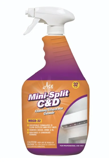 MSCD-32 MSCD32   ACE® MINI-SPLIT C&D (MSCD) A ready-to-use, foaming, non-rinse, mini-split coil cleaner formulated with a unique blend of neutral pH biodegradable surfactants and solvents formulated to clean and remove grease, grime, oil and other contaminants