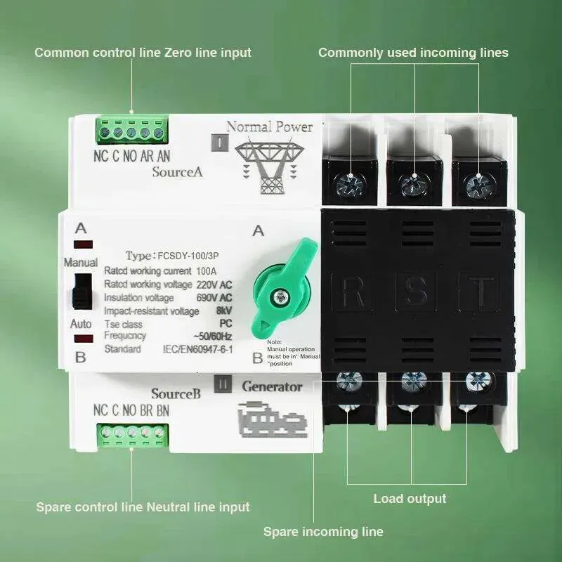 [FCSDY-100/3P220V] FCSDY-100/3P220V  ATS  220V Dual Power Automatic Transfer Switch 100A Electric Industry Metal Switch 50/60Hz PC