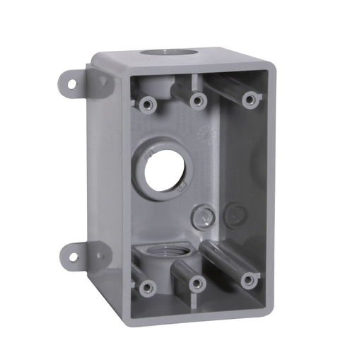 [PSBD37550GY] PSBD37550GY 1-Gang Deep Outlet Box, Three Threaded Outlets; Three 1/2" or 3/4" Holes PVC