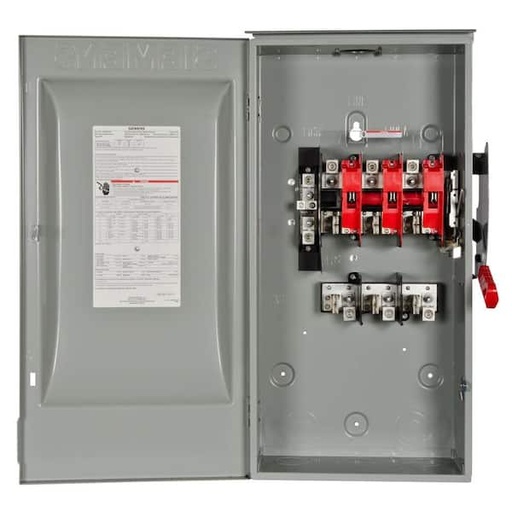 [HF324NR] HF324NR   200A.3P.240V.HD.3R.F Siemens Low Voltage Circuit Protection Heavy Duty Safety Switch. 3-Pole 3-Fuse and solid neutral Fused in a type 3R enclosure (outdoor). Rated 240VAC (200A).