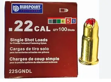 [RAW50518] RAW50518   0.22 Caliber Red Single Shot Powder Loads, Cartridges/Powder Loads for Powder Actuated Tools Power Fasteners Power Loads 