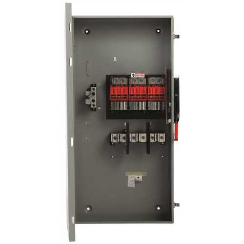 [GF325NRA] GF325NRA  Siemens Low Voltage Circuit Protection General Duty Safety Switch. 3-Pole 3-Fuse and solid neutral Fused in a type 3R enclosure (outdoor). Rated 240VAC (400A). Horse power (Std, Time delay) fused: 1-PH 2-W (15, - ), 3-PH 3-W (50, 125), 250VDC (50). Special features: service entrance labeled .