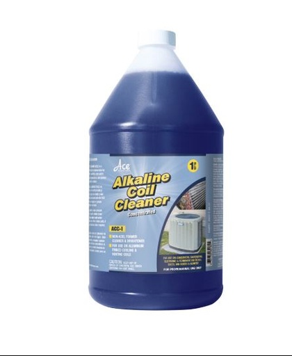 [ACC-1] ACC-1 ALKALINE COIL CLEANER AZUL Economy grade foaming non-acid product recommended for cleaning aluminum finned cooling and heating coils. Strong foaming action penetrates contamination and pushes dirt and grease from the coil to the outer surface. 