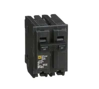 [HOM250] HOM250   BREAKER   HOME LINE  Schneider Electric HOM250 Mini circuit breaker, Homeline, 50A, 2 pole, 120/240 VAC, 10 kA AIR, standard type, plug in mount