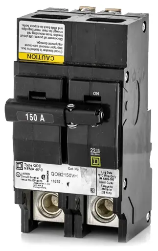 [QOB2150VH] QOB2150VH    Circuit Breaker, 150 A, 120/240V AC, 2 Pole, Bolt On Mounting Style, QOB Series
