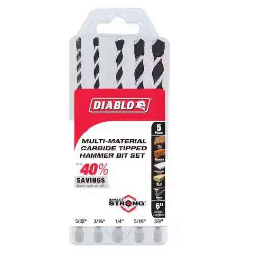 [DMAMM1190-S5] DMAMM1190-S5   CONCRETE CARBIDE TIPPED HAMMER BIT SET  5 PISES 6'' DMARG1220-S5 DIABLO