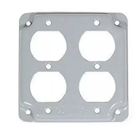 [11411] 11411   4" Square Box Cover, 1/2" Raised, (2) Duplex Receptacles, Steel