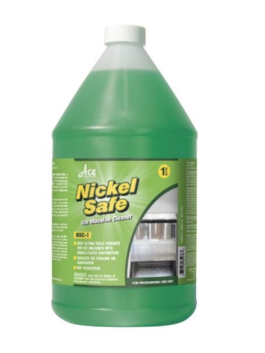 [NSC-1] NSC-1 ICE MACHINE CLEANER NICKEL Removes scale in ice machines with nickel-plated evaporators. One 1 gal. bottle will clean a system with up to 3 gallons of sump water. NSF Registered.