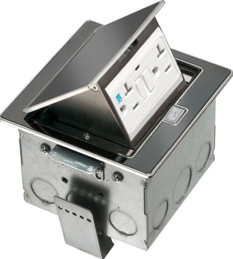 [FLBT4400GSS] FLBT4400GSS  Square Stainless steel counter top box. Comes with a 20 amp tamper resistant decorator style GFCI receptacle ARLINGTON