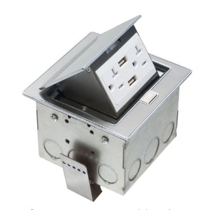 [FLBT4400USS] FLBT4400USS  Square Stainless steel counter top box. Comes with a 20 amp tamper resistant decorator style receptacle with (2) USB ports. ARLINGTON