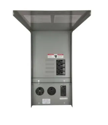 [TL137RT] TL137RT  Siemens Low Voltage Talon Temporary Power Outlet Panel. Receptacles included: 14-50R rated 125/250V (50A), TT30R rated 125V (30A), 5-20R2GFI rated 125V (20A). Special features: ringless no bypass, surface mount enclosure, top feed, metered.