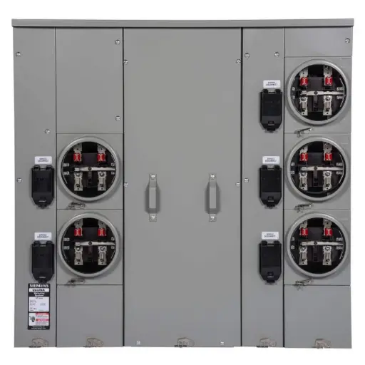 [WP4511RJ] WP4511RJ  UNI-PAK Siemens Low Voltage's Multi-Family Metering Line of PAK Metering: Standard 125A as part of the PAK Metering: Standard 125A Group. Type: UNI-PAK Features: NO BYPASS Appn: GARDEN - STYLE Std: UL-50,67,414 V. Rating: 120/240V A. Rating: 400A Phase: 1PH Size: 9.00 x 39.19 x 39.630 No. Of Cutouts: 18 Cutout Size: 1 x (1/2,3/4,1,1-1/4"), 12 x (2-1/2,2,1-1/2,1-1/4,1"), 2 x (4,3-1/2,3,2-1/2,2"), 1X1/2",2X4" Cable Entry: TOP OR BOTTOM FEED Terminal: 3X2 STUDS. Insulated.Appn:. Wall Mounted. Enclosure: RINGLESS