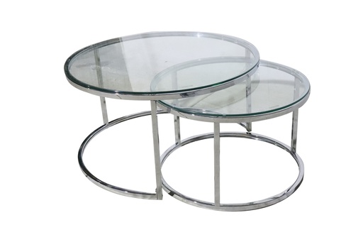 [CT4110] COFFE TABLE SET  CT4110  CHROME LEGS TEMPERED CLEAR GLASS TOP 8MM