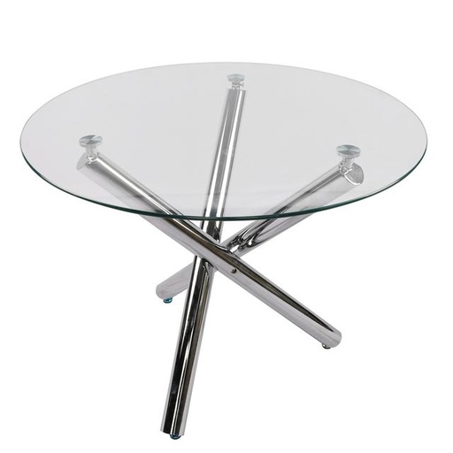[T158] DINING TABLE  T158  CHROME LEGS TEMPERED GLASS TOP 8MM