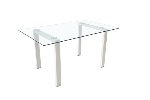 [T156] DINING TABLE  T156  WHITE METAL LEGS TEMPERED CLEAR GLASS TOP 8MM DINING TABLE FOR 6 CHAIRS