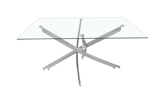 [T1042] DINING TABLE  T1042  CHROME LEGS TEMPERED CLEAR GLASS TOP 8MM