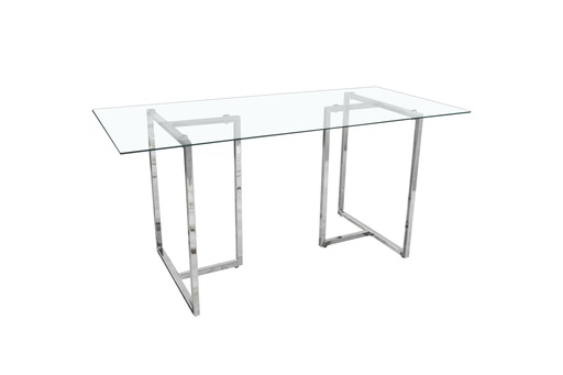 [T1036] DINING TABLE  T1036  WHITE METAL LEGS TEMPERED CLEAR GLASS TOP 8MM  DINING TABLE FOR 6 CHAIRS