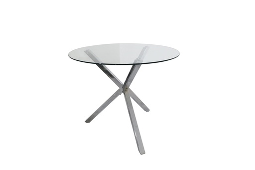 [T1025] DINING TABLE  T1025  CHROME LEGS TEMPERED CLEAR GLASS TOP 8MM