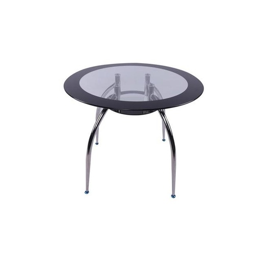 T1013  DINING TABLE  WITH BORDER BLACK WHITE, RED, GREY.  CHROME LEGS TEMPERED CLEAR GLASS TOP 8MM