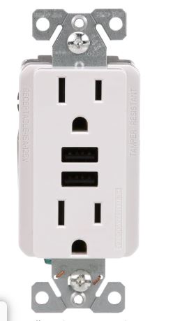 [48-0205-WH] 48-0205-WH   4.2A DECOR DUPLEX USB RECEPTACLE 15A 125V TYPE A/C