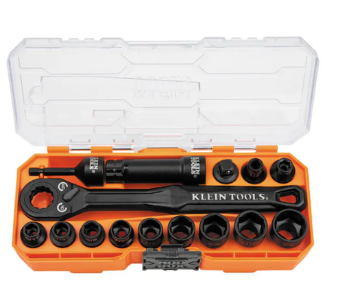 [65400] 65400 klein tool 15-piece impact rated pass through socket set with 3/8 inch drive adapter