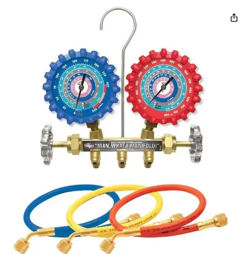 [A2LM3H] A2LM3H A2L 2-V BRASS MANIFOLD WITH 3-1/8" NPF® GAUGES (R-32/R-454B/R-448A/R410A) AND 3 FT. HOSES