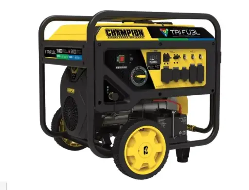 [201161] 201161 12,000W Electric Start Tri Fuel Generator with CO Shield  What’s included Engine Oil Oil Funnel Propane (LPG) Hose Natural Gas Hose with NPT Adapter Wheel Kit Battery CHAMPION