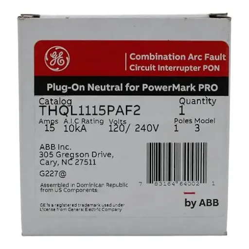 [THQL1115PAF2] THQL1115PAF2 GE Disyuntor de falla de arco combinado PON Plug On Neutral 15Amps 120/240 Voltios AC 1 Polo 10 KA UL