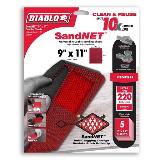 [DND911220H05G] DND911220H05G  9" x 11" Sand Demon™ 220-Grit Reusable Sanding Sheets (5-pk) DIABLO